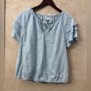Nicole Miller Sky Blue Ruffle Blouse